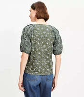 Paisley Bubble Sleeve Mixed Media Blouse