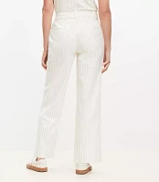 Curvy Cuffed Ankle Pants Striped Cotton Linen