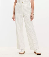 Curvy Cuffed Ankle Pants Striped Cotton Linen