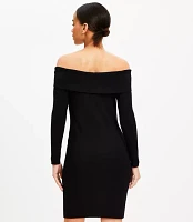 Petite Ribbed Off The Shoulder Mini Sweater Dress