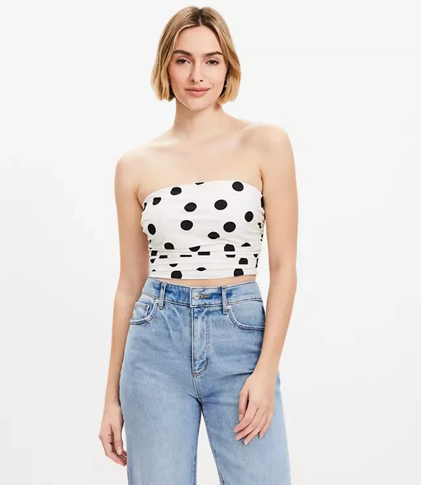 Petite Dotted Ruched Strapless Top