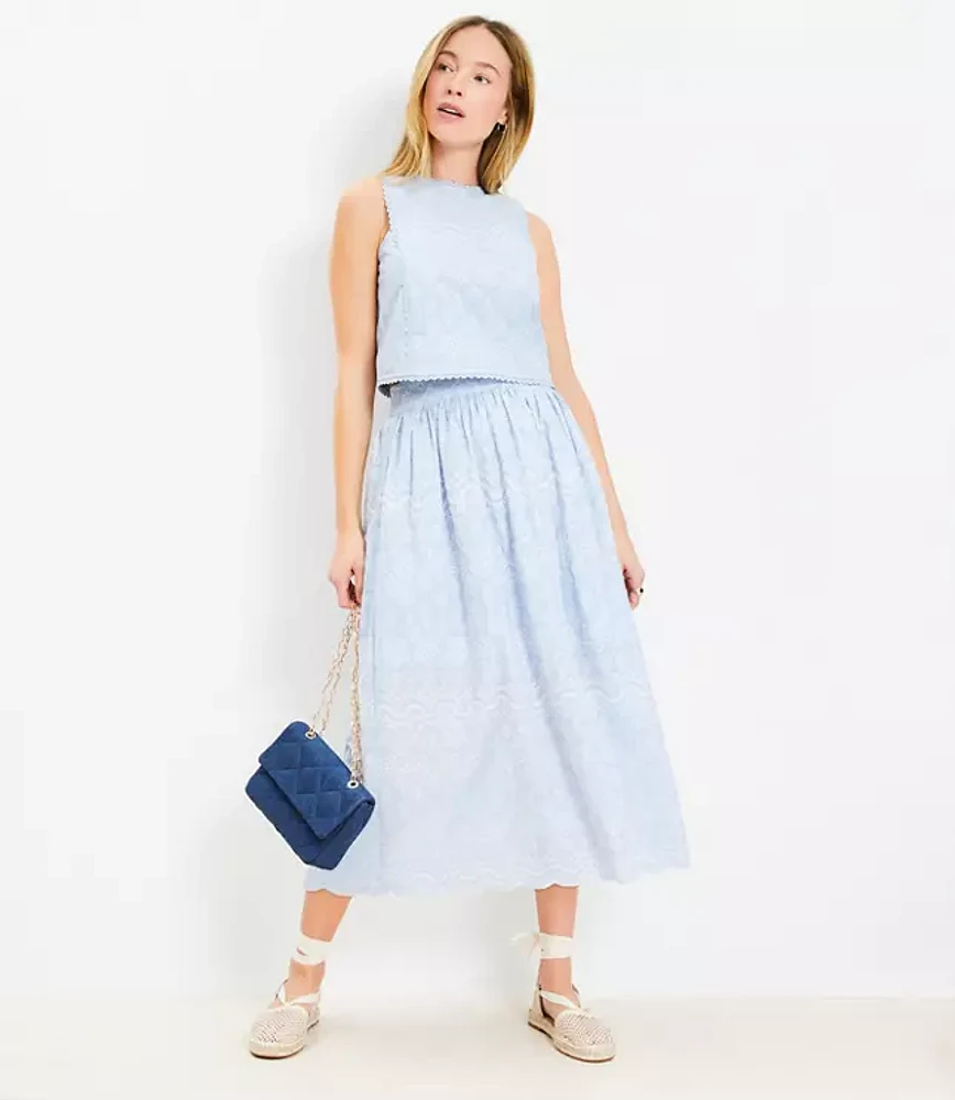 Floral Embroidered Scalloped Maxi Skirt