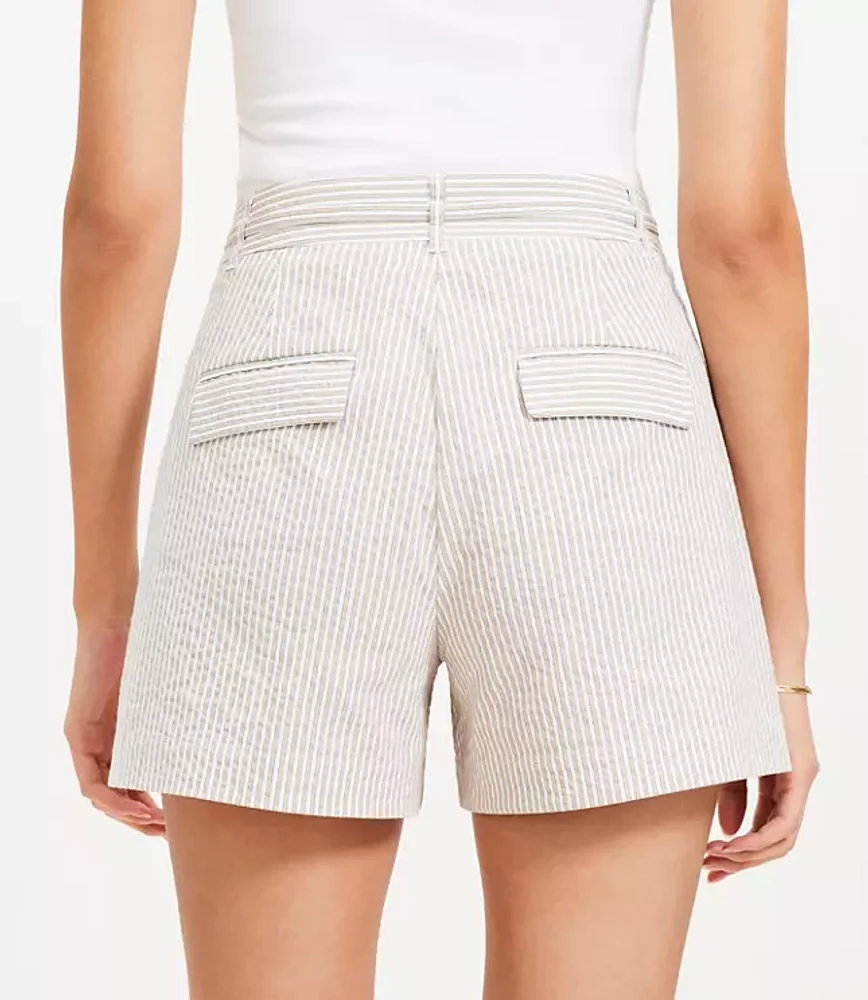 Belted Shorts Striped Seersucker