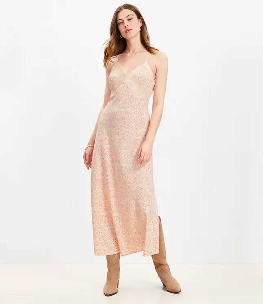 Paisley Lace Trim Midi Slip Dress