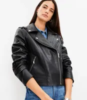 Petite Pebbled Faux Leather Moto Jacket