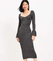 Petite Ribbed Trumpet Sleeve Midi Sweater Dress