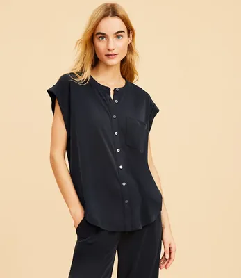 Lou & Grey Sandwashed Tie Front Pocket Shirt
