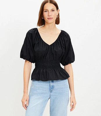 Gathered Waist V-Neck Blouse