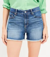 Frayed High Rise Cut Off Denim Shorts Authentic Dark Wash