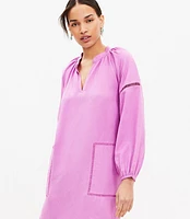 Petite Cutout Linen Blend Pocket Dress