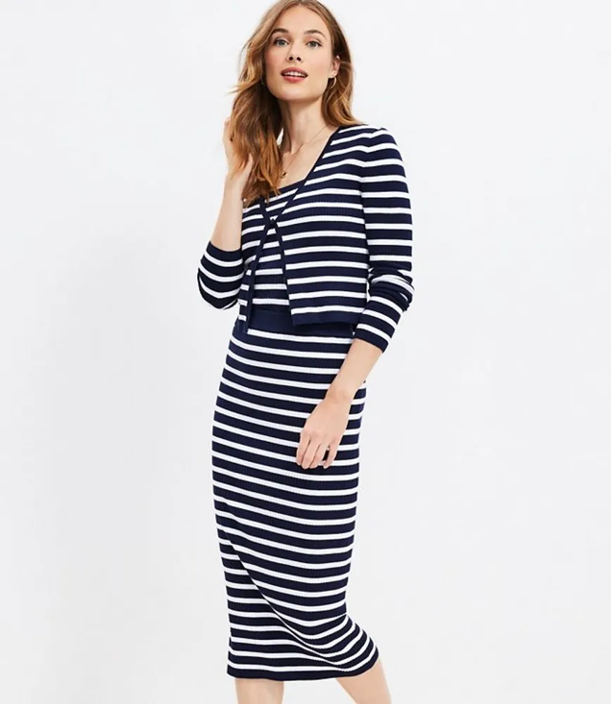 Stripe Ribbed Midi Sweater Skirt