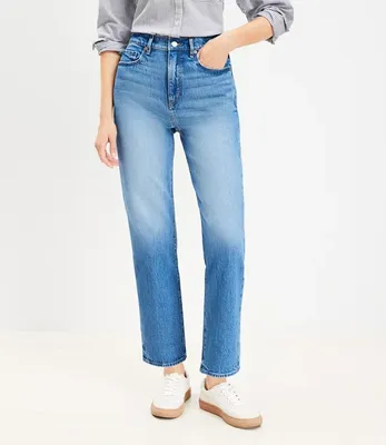 High Rise Straight Jeans in Vintage Mid Indigo Wash