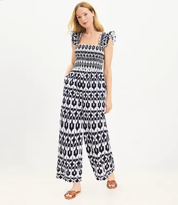 LOFT Beach Ikat Ruched Wide Leg Jumpsuit
