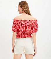 Floral Crinkle Jacquard Off The Shoulder Top