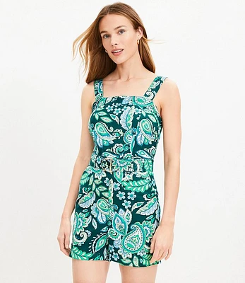 Paisley Linen Blend Belted Romper