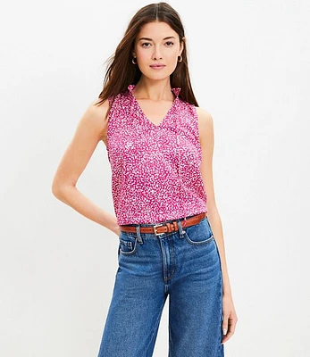 Petite Textured Dot Pleated Ruffle Shell