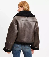 Petite Crackle Faux Suede Sherpa Aviator Jacket