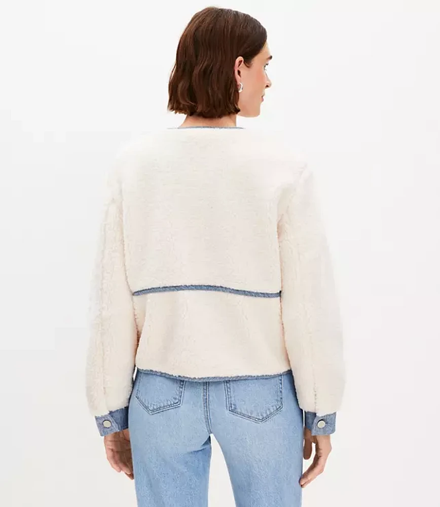 Petite Denim Trim Sherpa Jacket