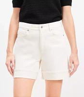 A-Line High Rise Denim Shorts Ivory