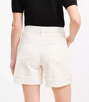 A-Line High Rise Denim Shorts Ivory