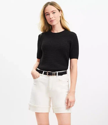 A-Line High Rise Denim Shorts Ivory