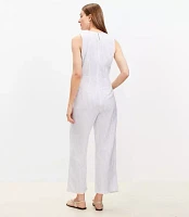 Striped Tie Front Linen Blend Jumpsuit
