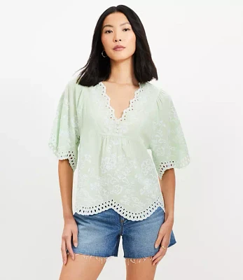 Floral Eyelet V-Neck Blouse