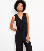 Tie Front Linen Blend Jumpsuit