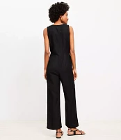 Tie Front Linen Blend Jumpsuit
