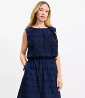 Eyelet Side Tie Pleated Bubble Top