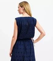 Eyelet Side Tie Pleated Bubble Top