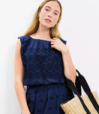 Eyelet Side Tie Pleated Bubble Top