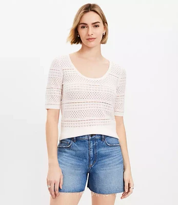 Pointelle Scoop Neck Sweater Tee