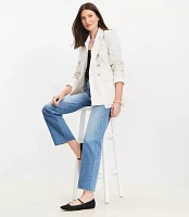 Petite Striped Cotton Linen Double Breasted Blazer