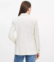 Petite Striped Cotton Linen Double Breasted Blazer