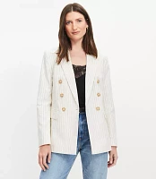 Petite Striped Cotton Linen Double Breasted Blazer