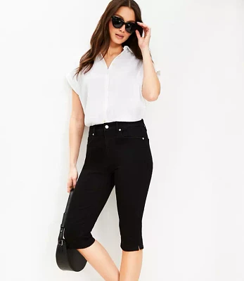 High Rise Denim Capri Pants in Washed Black
