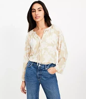 Petite Floral Tie Neck Flare Sleeve Blouse