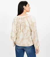 Petite Floral Tie Neck Flare Sleeve Blouse