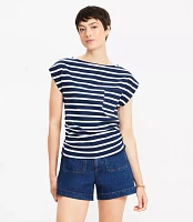 Stripe Ruched Boatneck Pocket Tee