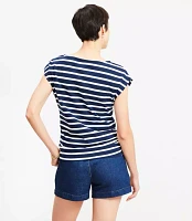 Stripe Ruched Boatneck Pocket Tee