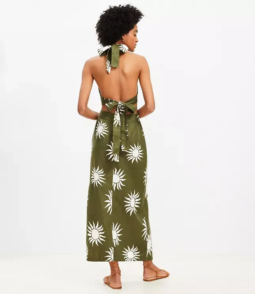 LOFT Beach Sunny Linen Cotton Cutout Midi Halter Dress