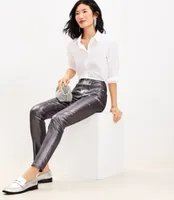 Coated High Rise Skinny Jeans Pewter Metallic