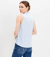 Petite Striped Ruffle V-Neck Mixed Media Shell