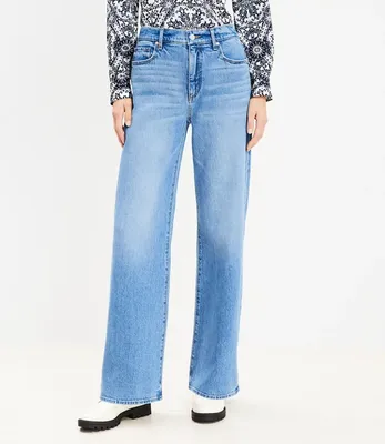 Petite Curvy High Rise Wide Leg Jeans in Bright Mid Indigo Wash