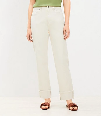 Petite High Rise Cuffed Straight Jeans in Popcorn