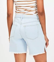 Curvy Vented Frayed Boyfriend Shorts Light Wash Indigo