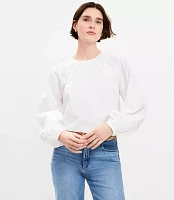 Petite Lace Poplin Tie Back Blouse