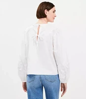 Petite Lace Poplin Tie Back Blouse