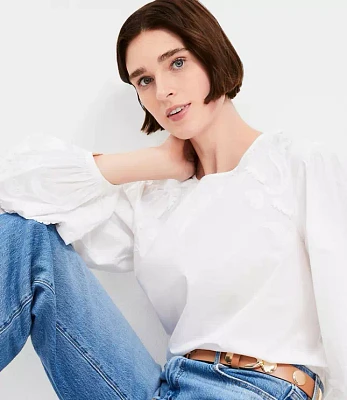 Petite Lace Poplin Tie Back Blouse